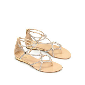 Rene Caovilla Crystal Embellished Flat Strappy Sandals Gold Women's 38.5 / 8.5